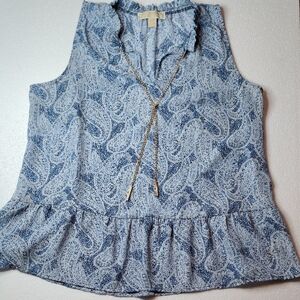 Michael Kors Light Blue Paisley Ruffle Blouse